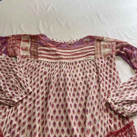 Blue Boheme Hippie Boho Chic Paisley Shirt Top Blouse One Size - Picture 8 of 9